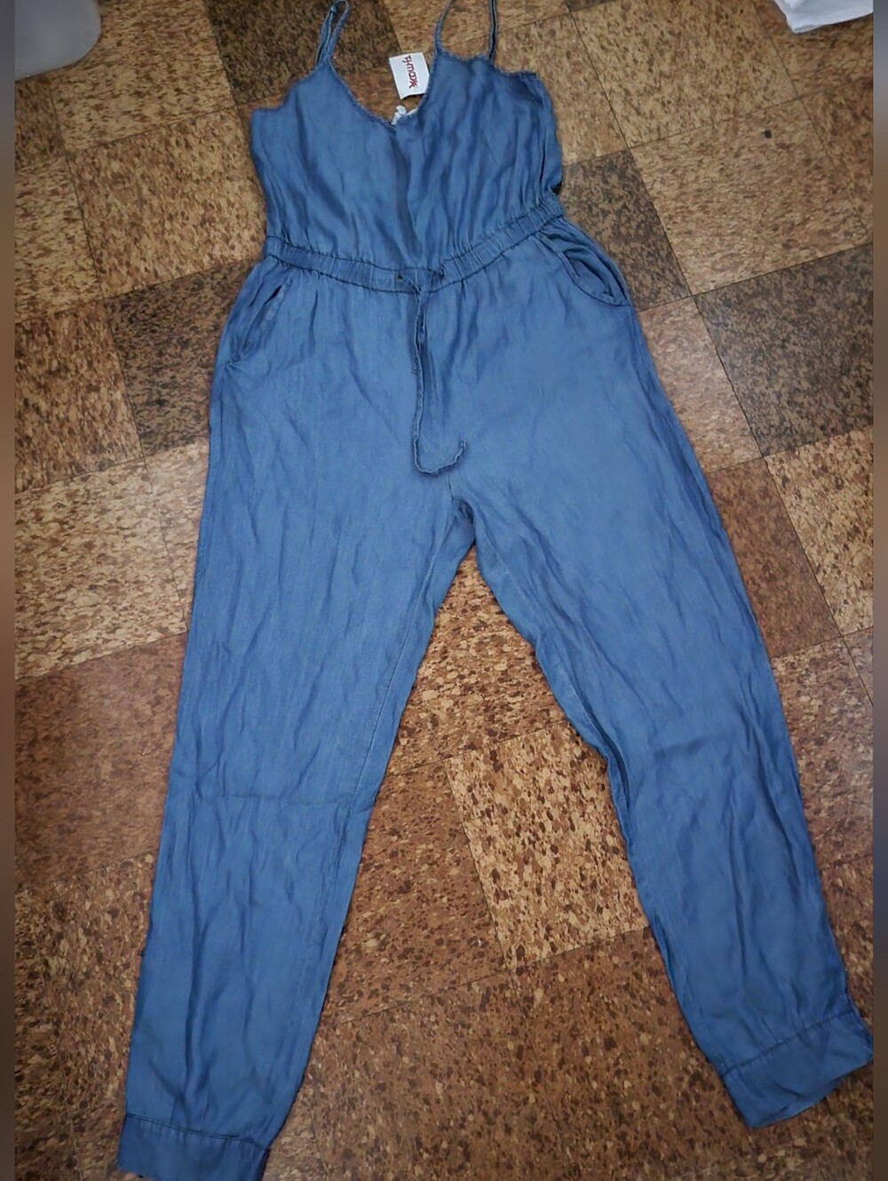 Light Blue Women's Tencilumpsuit with Tie Waist